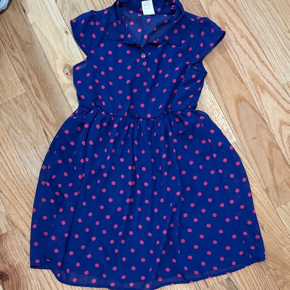 Faded Glory Navy and Pink Polka Dot Dress